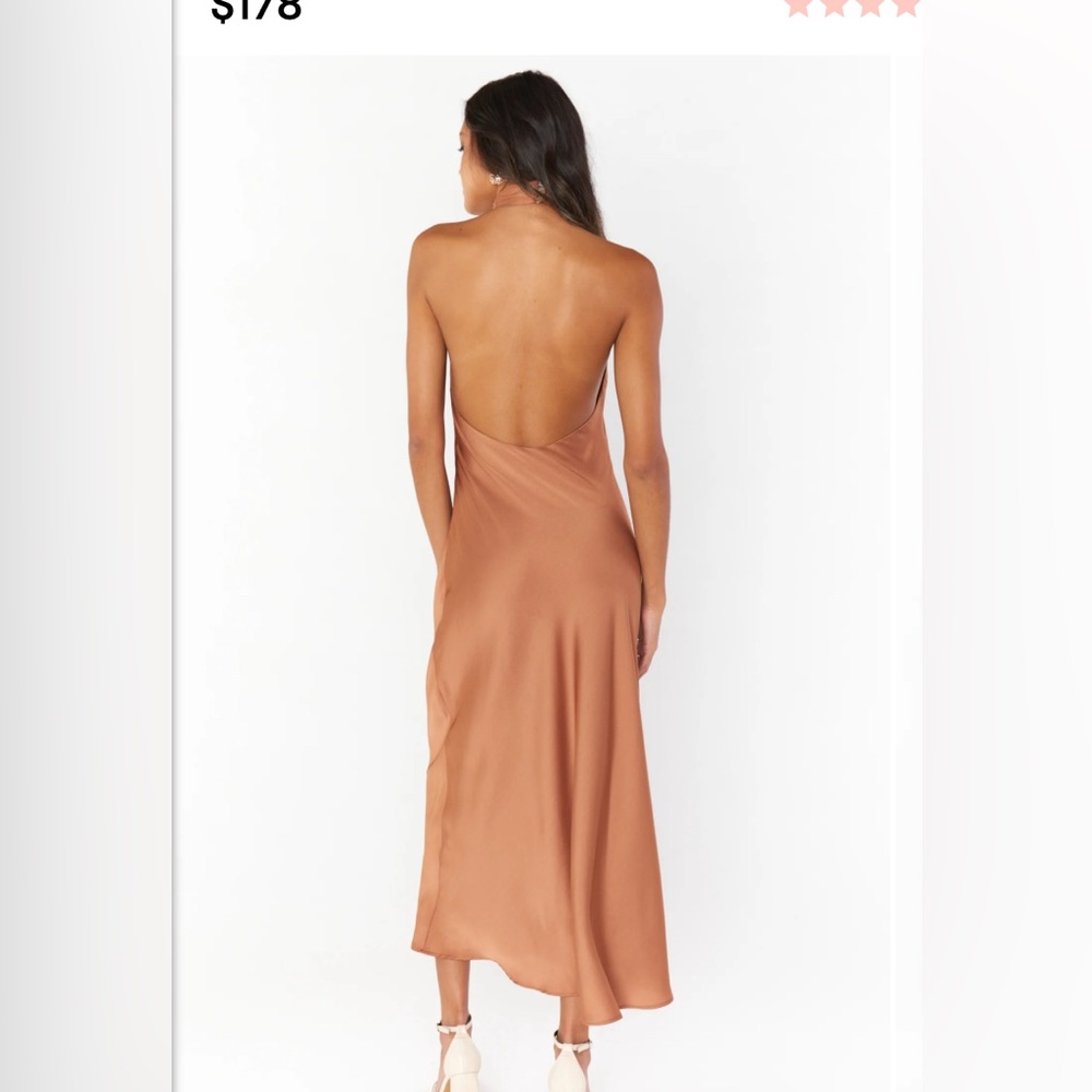 Mumu jasmine halter midi dress in copper luxe satin